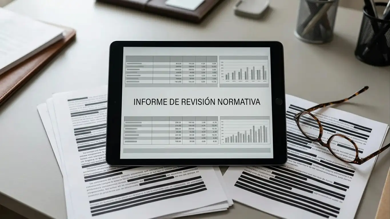 Documentos oficiales y dispositivo móvil en mesa de trabajo durante análisis técnico