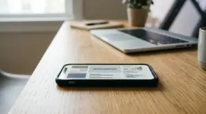 Smartphone sobre mesa con interfaz de apuestas móviles en España