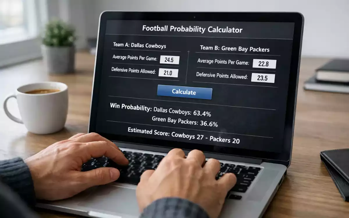 Persona usando una calculadora de probabilidades en un ordenador portátil