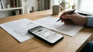iPhone con interfaz de pago y documentos sobre Apple Pay en casas de apuestas españolas