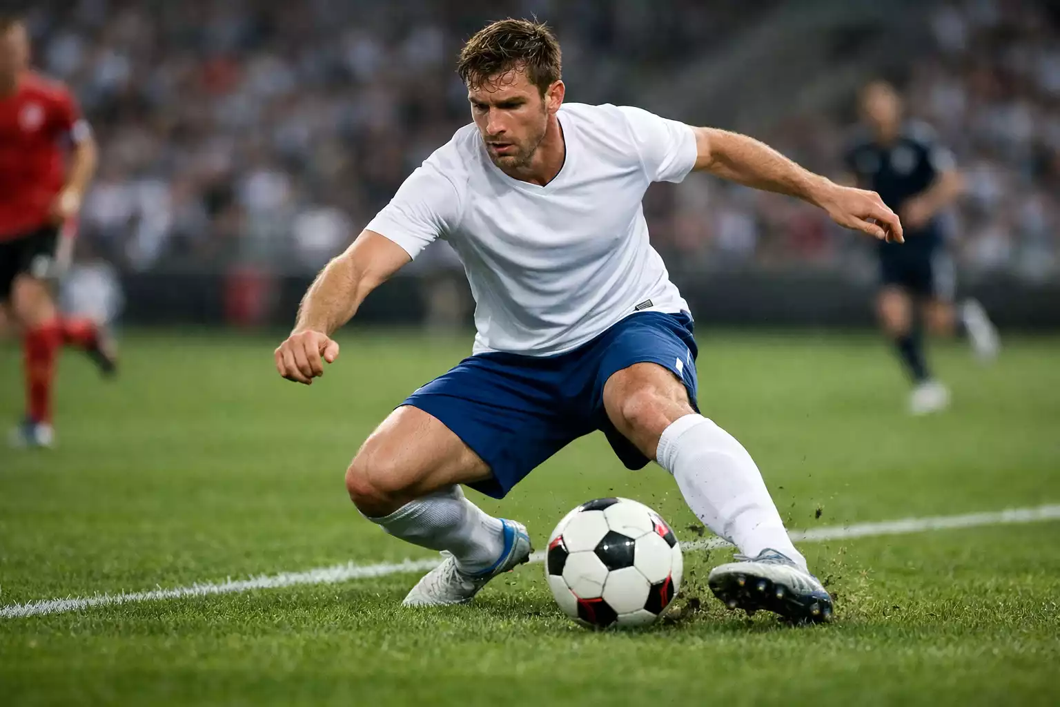 Mediocampista recuperando el bal&oacute;n mediante una intercepci&oacute;n en el centro del campo