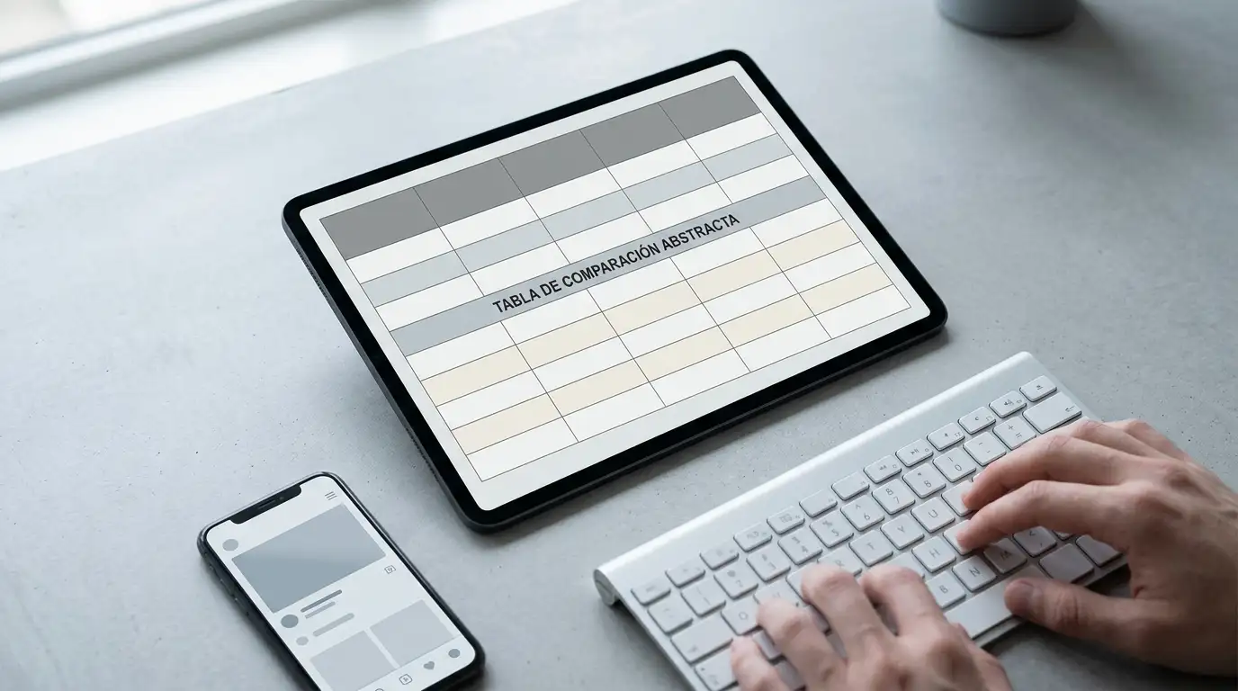 Vista cenital de tablet mostrando tabla comparativa entre operadores de apuestas