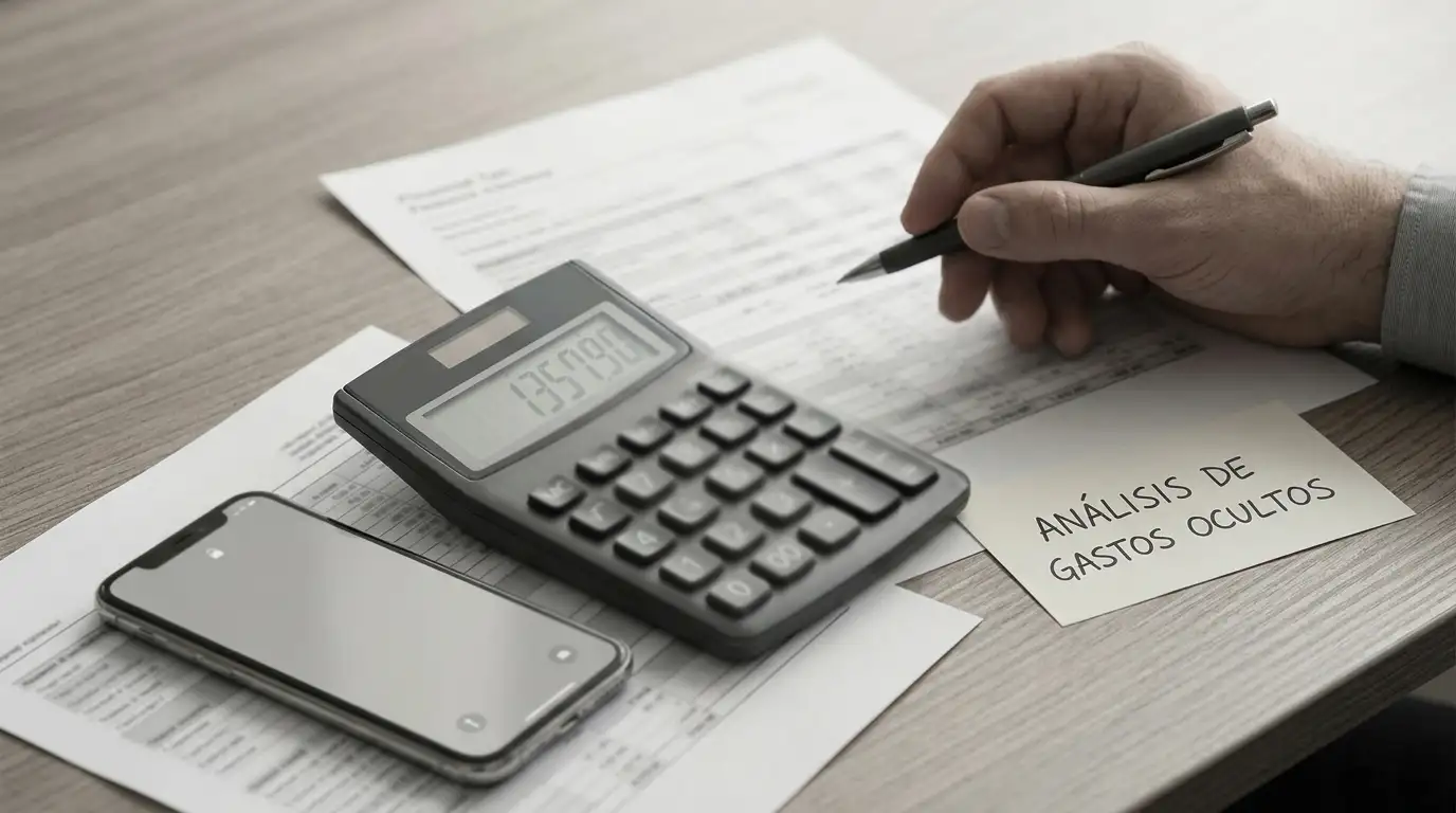 Calculadora y smartphone sobre documentos fiscales con cifras abstractas