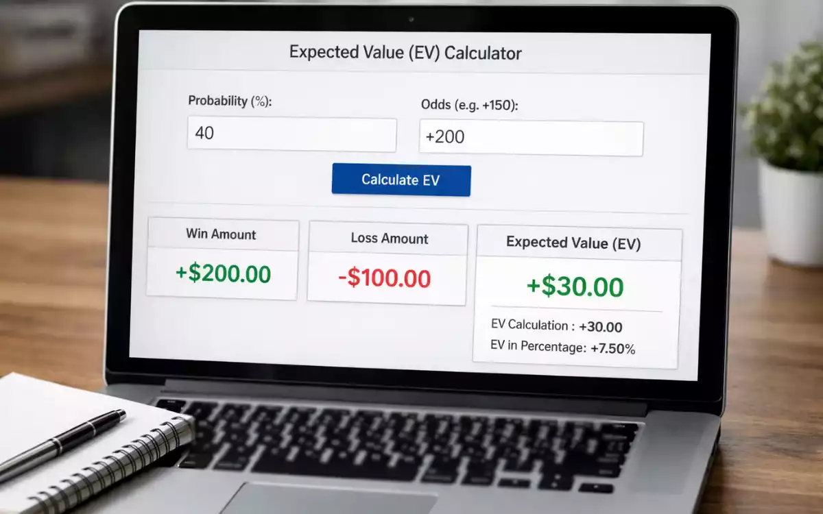 Calculadora de valor esperado en pantalla de ordenador con campos de entrada