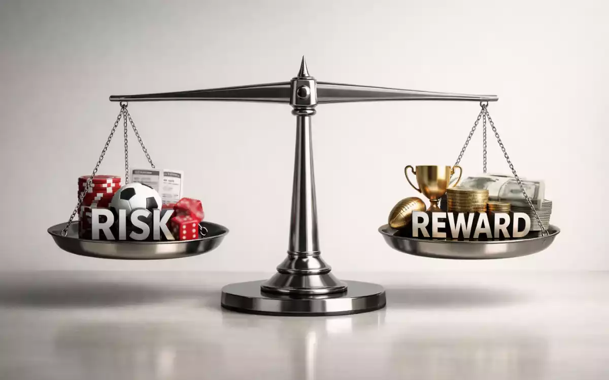 Balanza conceptual mostrando equilibrio entre riesgo y beneficio en apuestas