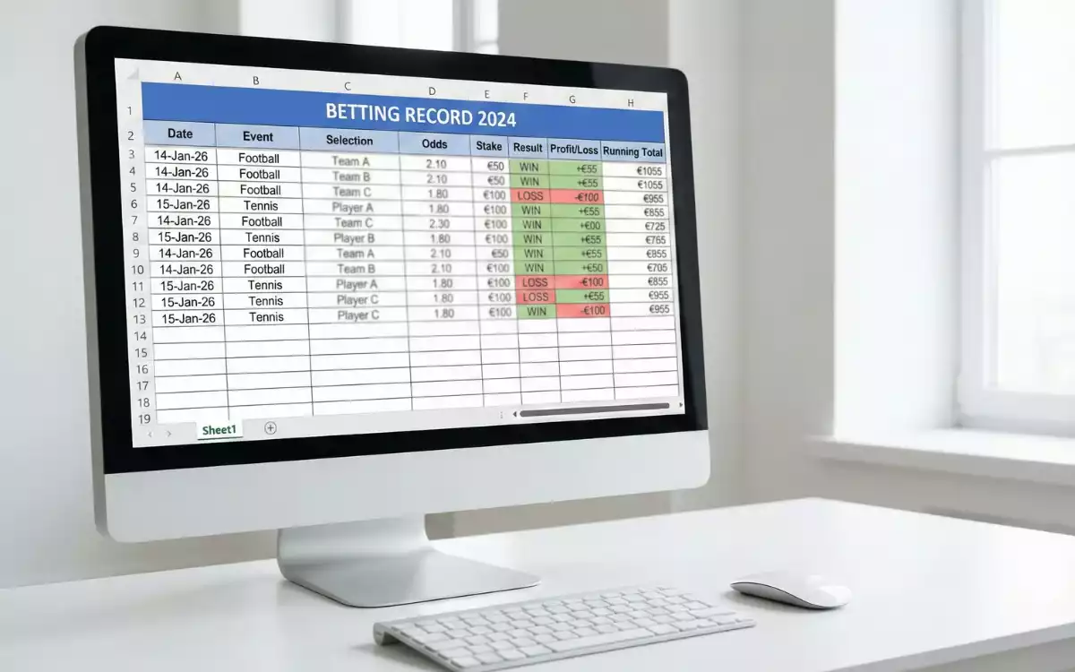 Hoja de c&aacute;lculo en pantalla de ordenador con columnas de datos de apuestas