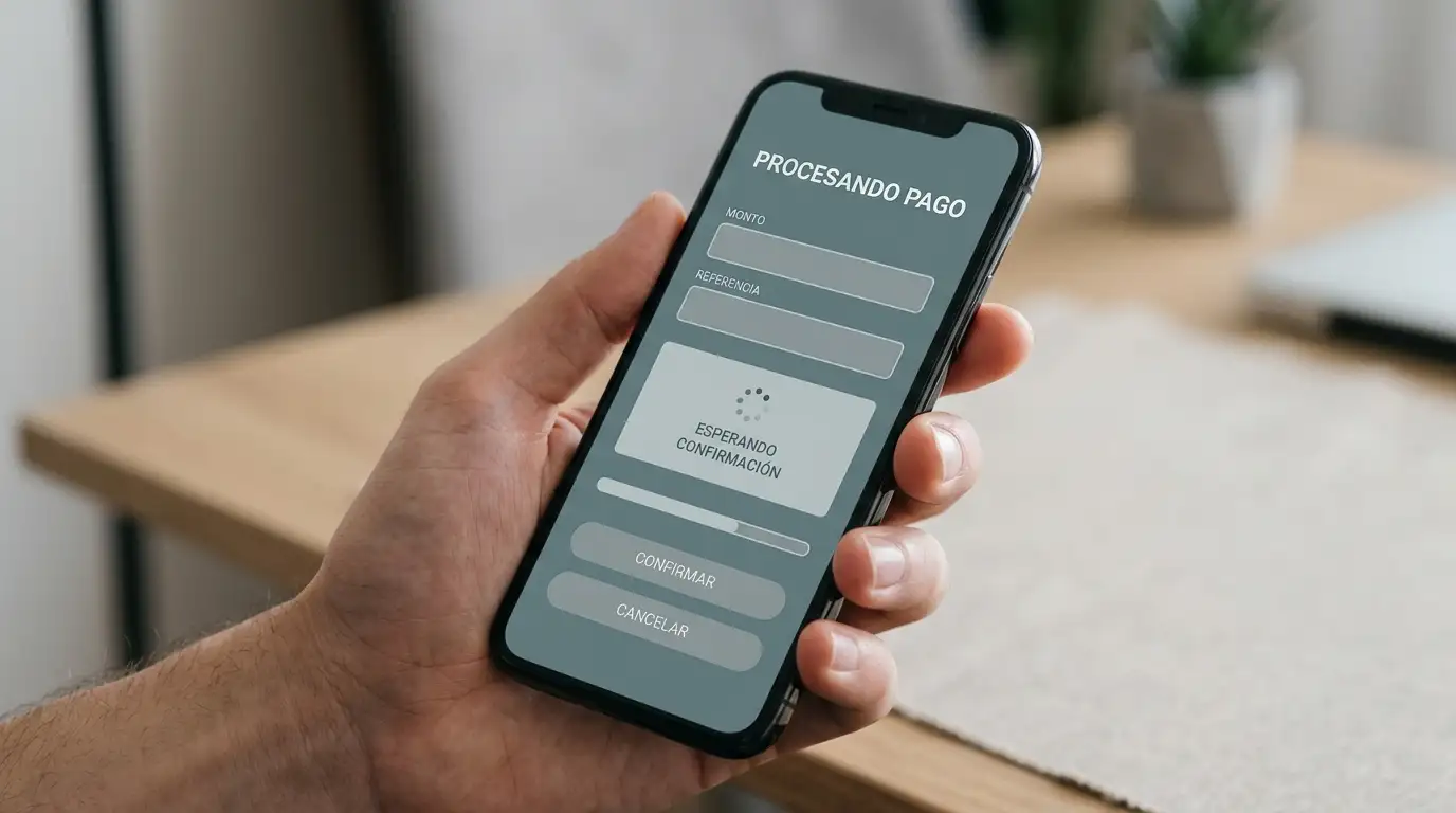 Dispositivo móvil mostrando interfaz de pago digital para operadores sin verificación
