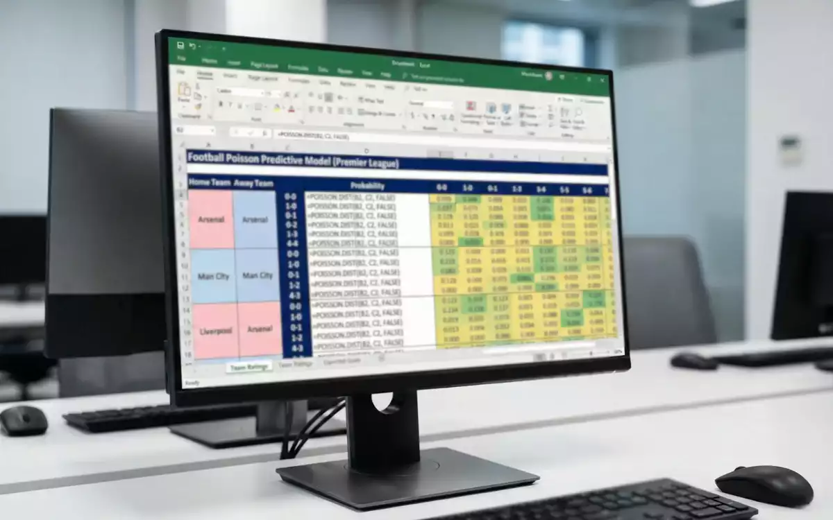 Hoja de cálculo Excel con modelo predictivo de fútbol