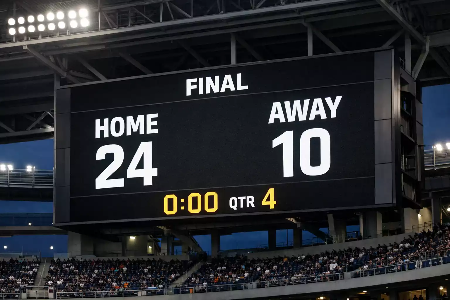 Marcador de estadio de f&uacute;tbol mostrando el resultado de un partido