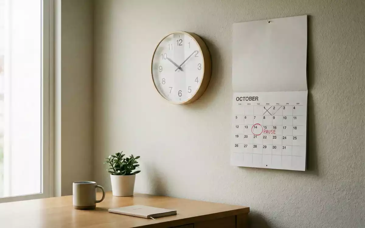Reloj y calendario simbolizando la importancia de tomar pausas