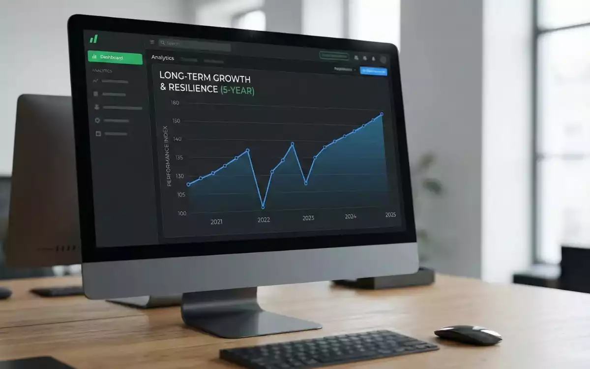 Gr&aacute;fico de largo plazo mostrando recuperaci&oacute;n despu&eacute;s de ca&iacute;das temporales