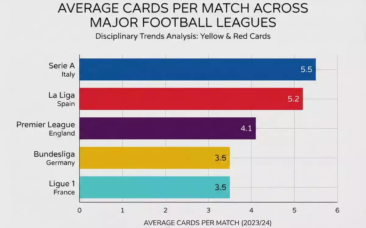 Comparativa visual de tarjetas promedio entre diferentes ligas de f&uacute;tbol