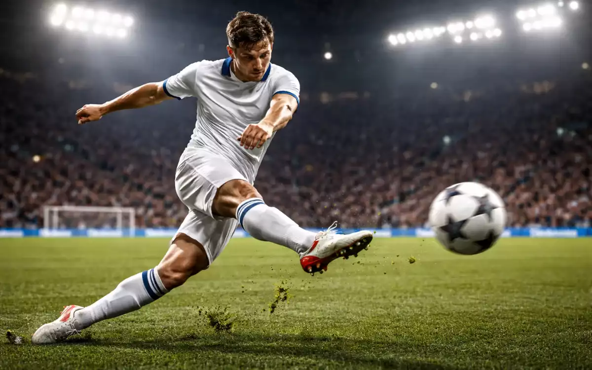 Mediapunta ejecutando un pase decisivo en un partido de fútbol profesional